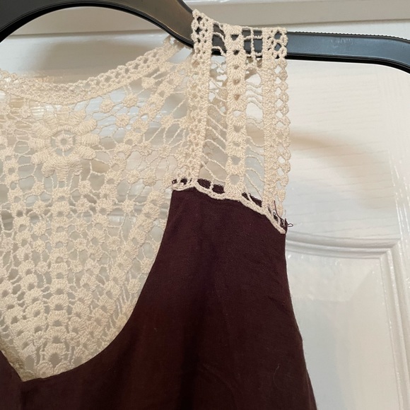 Pink Rose Swim coverup dress size Large- brown with ivory crochet back - Picture 3 of 7